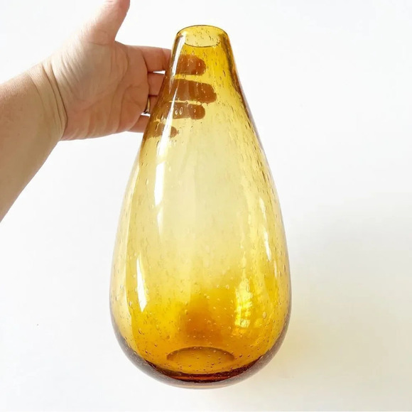 Amber Bubble Glass Narrow Mouth‎ Blown Vase Heavy Home Decor - Picture 2 of 5